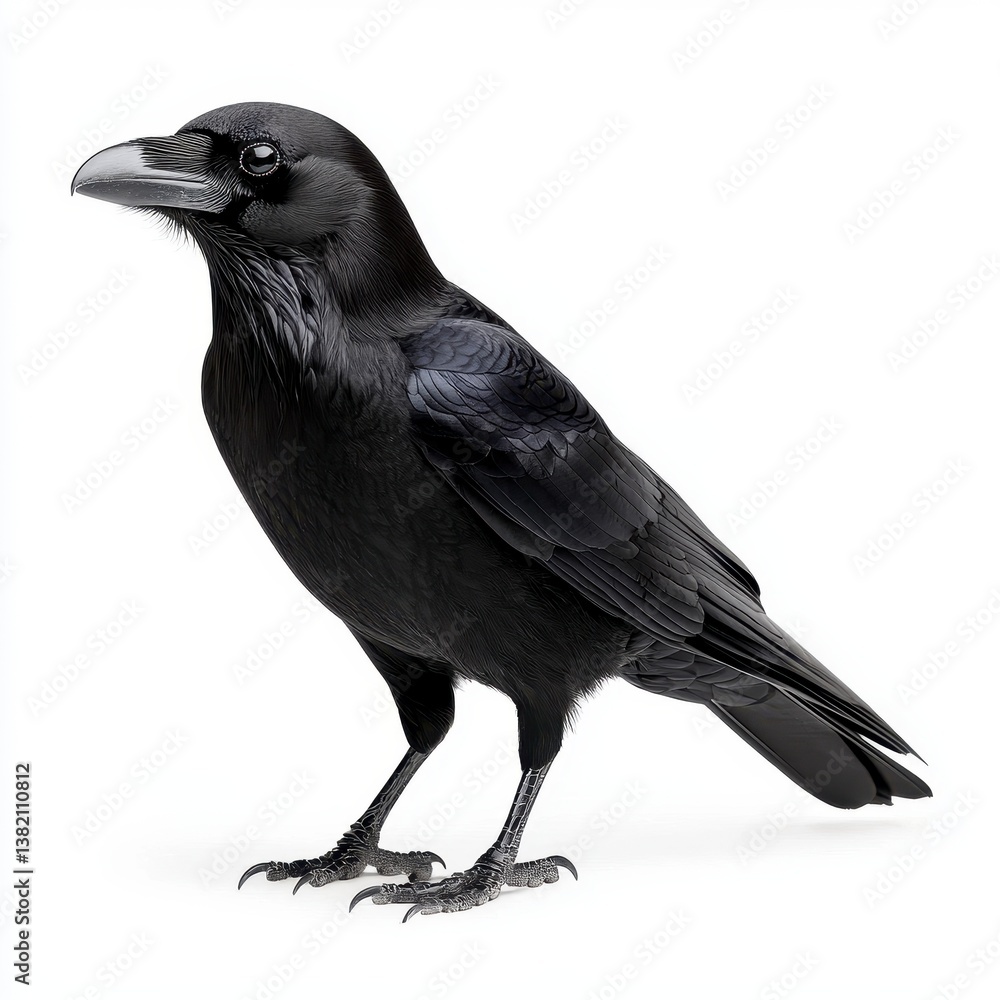Fototapeta premium Black Raven Profile Close up View Against White Background, Generative AI.
