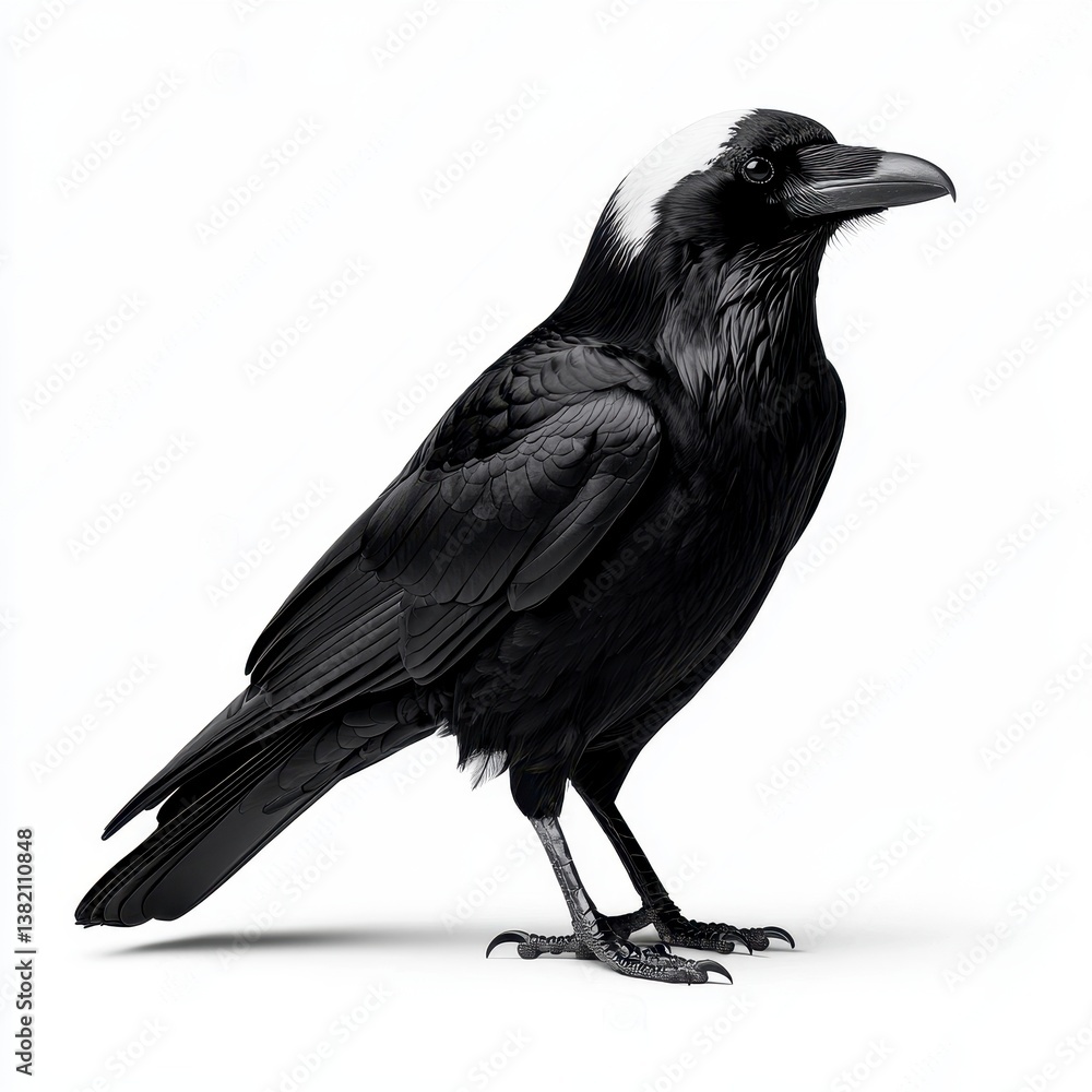 Fototapeta premium Black Raven with White Cap Against White Background, Generative AI.