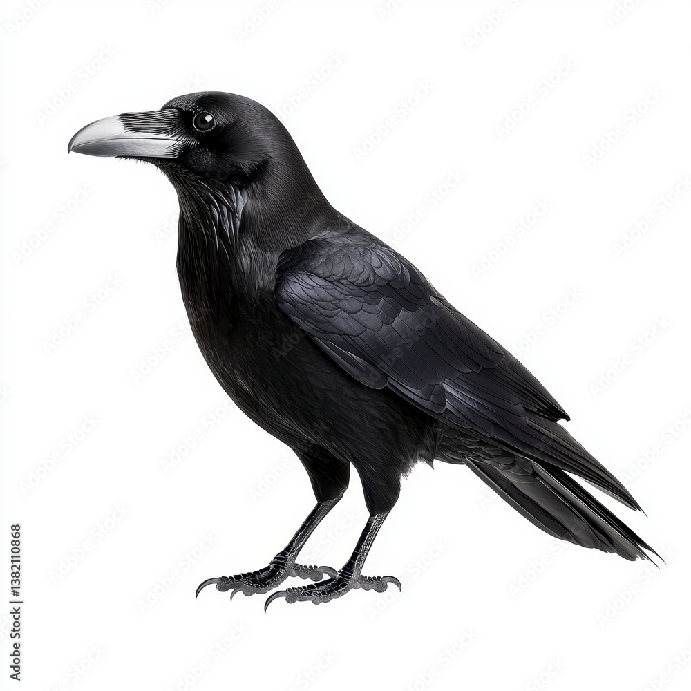 Fototapeta premium Black Raven Profile on White Background, Generative AI.
