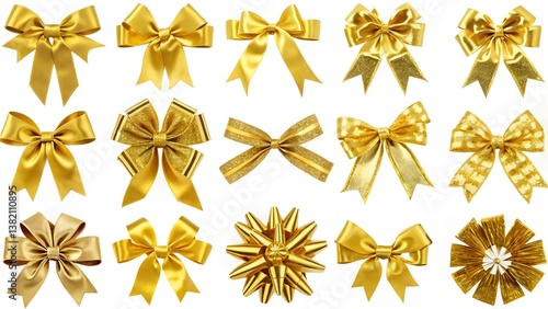 golden bow set isolated on white background