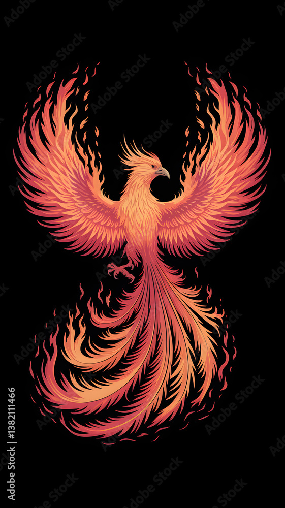 Vibrant phoenix rising from flames, symbolizing rebirth and transformation against a dark backdrop (1) Vibrant phoenix rising from flames, symbolizing rebirth and transformation against a dark backdrop (1)