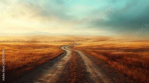 Wallpaper Mural Winding road cuts through new landscape standard open field photography serene environment wide angle nature exploration Torontodigital.ca