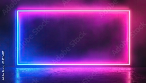 Wallpaper Mural Neon rectangle frame, dark room, purple and blue fog Torontodigital.ca