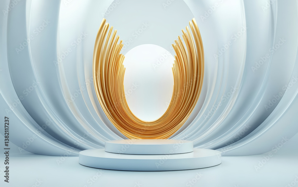 Obraz premium The background of the fashionable golden element e-commerce product display stand