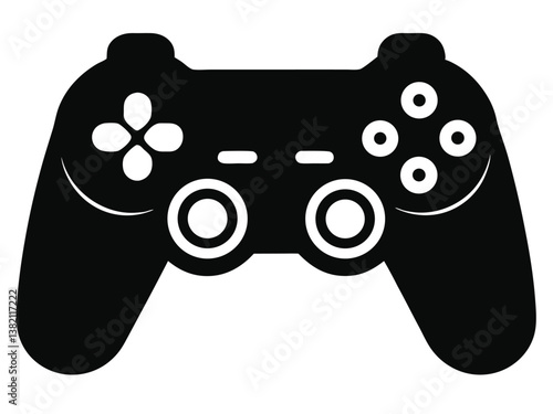 3D Game Controller Icon, Mobile Gaming Controller Icon. Gaming Controller Silhouette. Black & White Vector