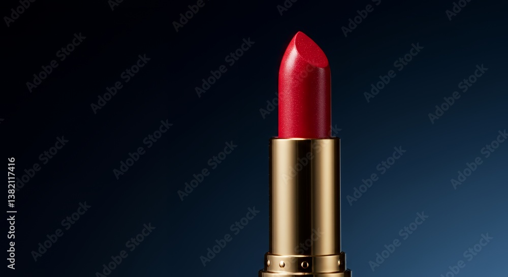 Obraz premium Luminous Scarlet Lipstick Tube on Dark Blue Background