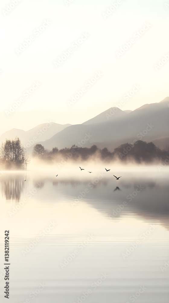 Serenity at Sunrise: The Ethereal Dance of Mist and Light Over a Tranquil Lake Serenity at Sunrise: The Ethereal Dance of Mist and Light Over a Tranquil Lake