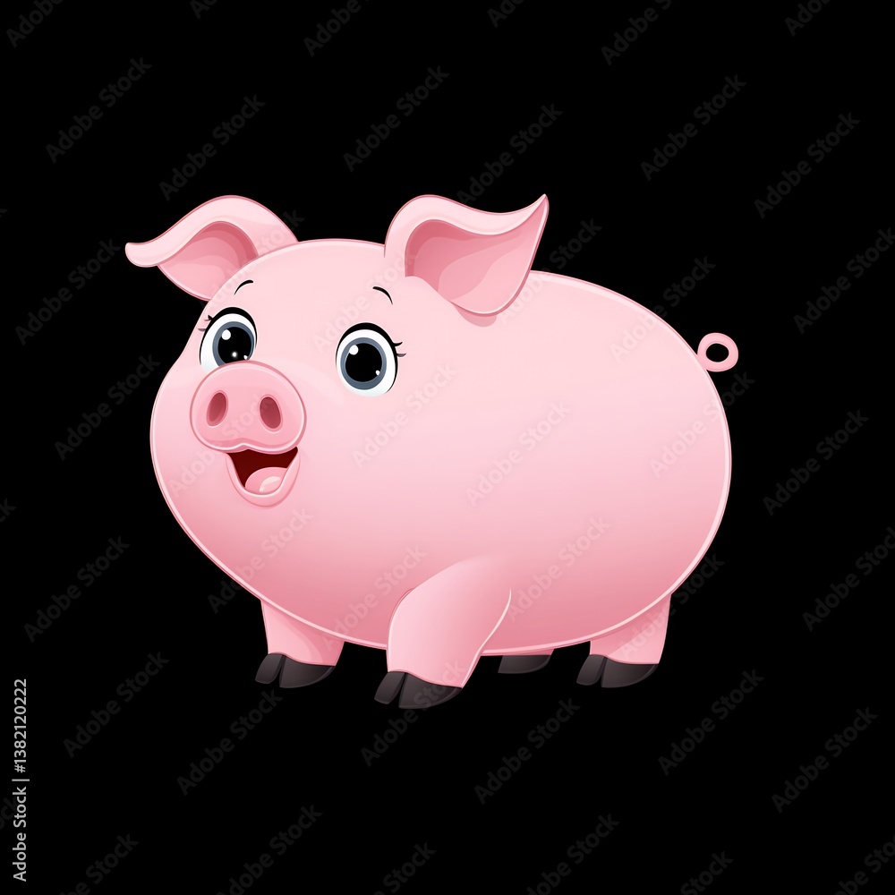 Cartoon pig character with a cheerful expression and pink color. Cartoon pig character with a cheerful expression and pink color.