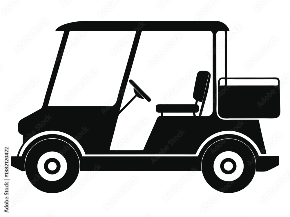 Golf Cart Silhouette, Black Vector Outline. Minimalist Golf Cart Icon Golf Cart Silhouette, Black Vector Outline. Minimalist Golf Cart Icon
