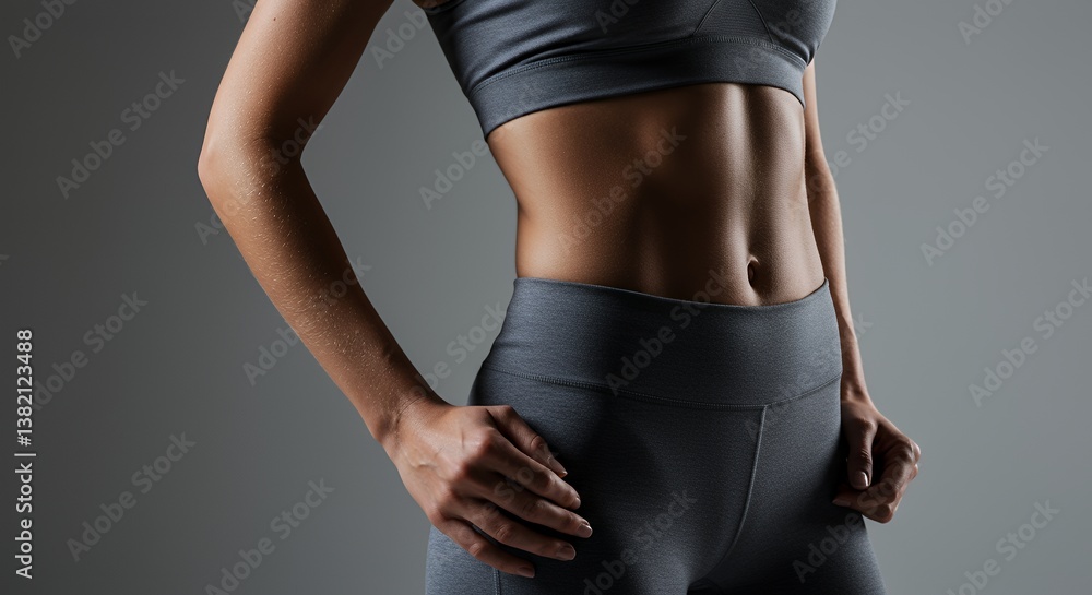Fototapeta premium Sculpted Female Physique in Gray Fitness Wear
