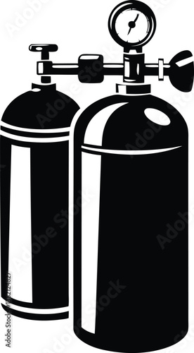 Gas cylinder silhouette vector art, Black color gas cylinder isolated line art vector illustration