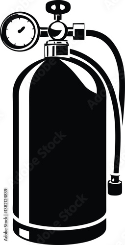 Gas cylinder silhouette vector art, Black color gas cylinder isolated line art vector illustration