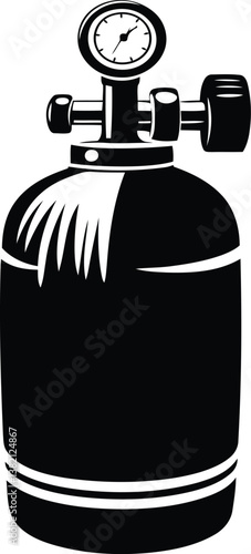 Gas cylinder silhouette vector art, Black color gas cylinder isolated line art vector illustration
