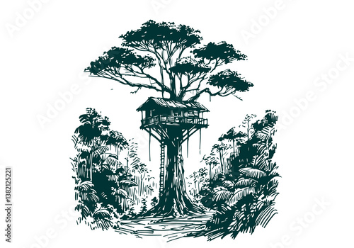 Rain forest scenery Hand Drawn Illustration Sketch Vector Isolated