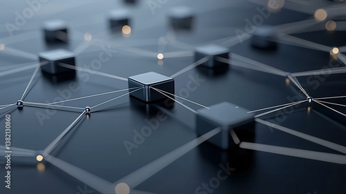 Abstract network blocks connected by lines in a digital world, symbolizing blockchain and data linkage.