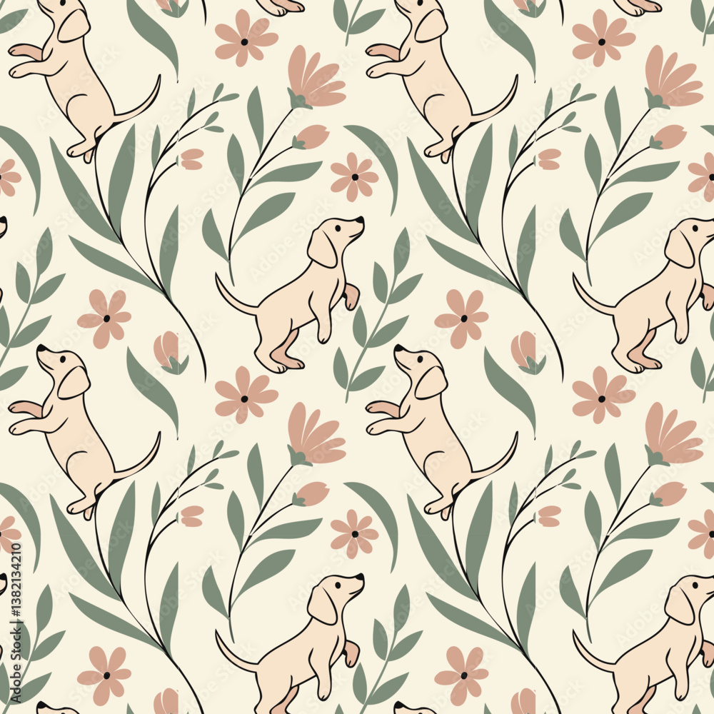 seamless pattern with dog and flowers seamless pattern with dog and flowers