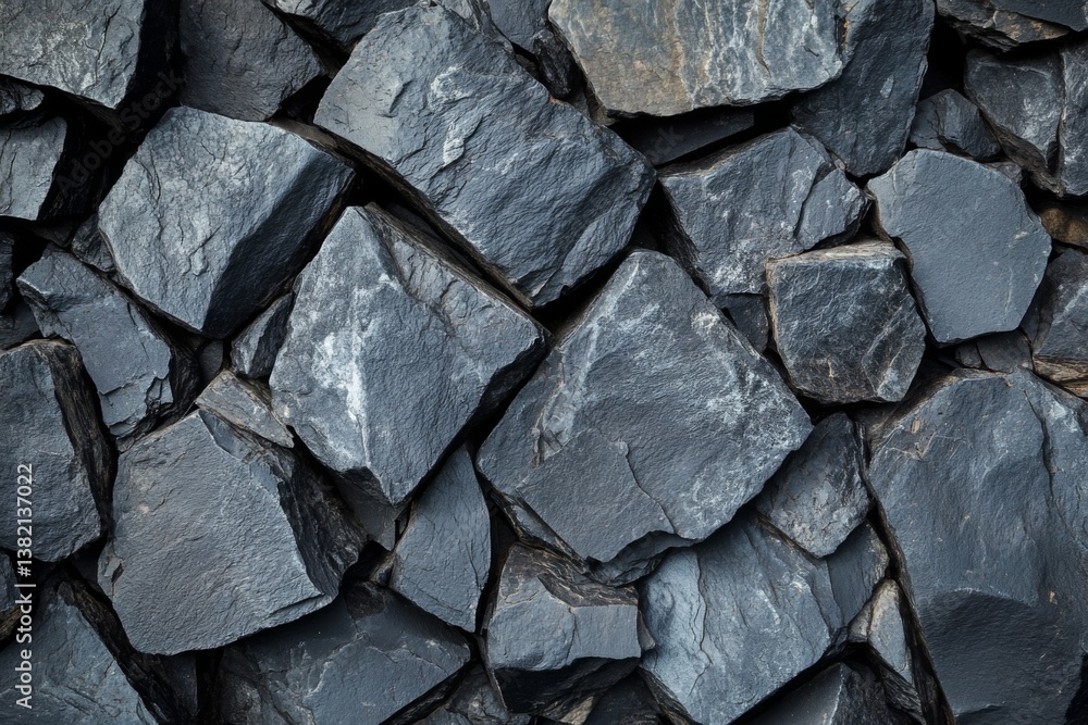 Stacked rough gray stones with chipped surfaces in natural rock formation Stacked rough gray stones with chipped surfaces in natural rock formation