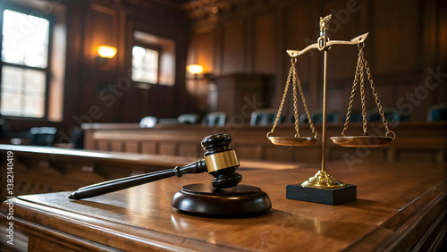 Courtroom Justice Symbolized by Gavel and Scales