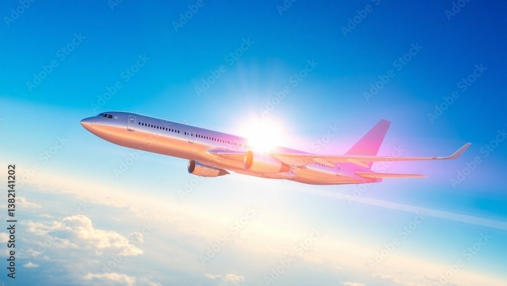 airplane flying over the clouds and direct sunlight, generative Ai airplane flying over the clouds and direct sunlight, generative Ai
