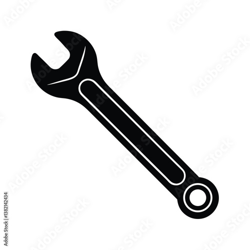 Isolated steel tools, wrench and spanner, with a chrome adjustable key
