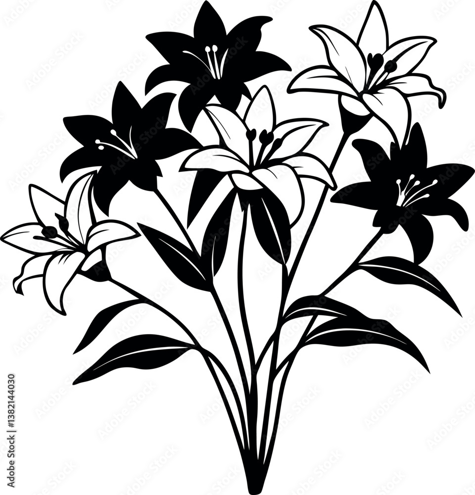 Elegant Black and White vector silhouette Lily Bouquet Illustration Graphic Design Elegant Black and White vector silhouette Lily Bouquet Illustration Graphic Design