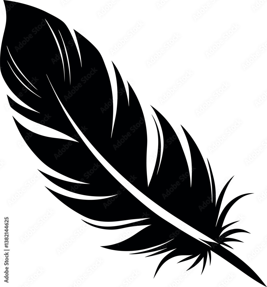 Single Black Feather Illustration Simple vector silhouette Bird Feather Design Graphic Vector Image Single Black Feather Illustration Simple vector silhouette Bird Feather Design Graphic Vector Image