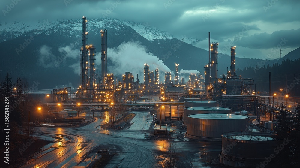 Obraz premium Oil refinery at twilight