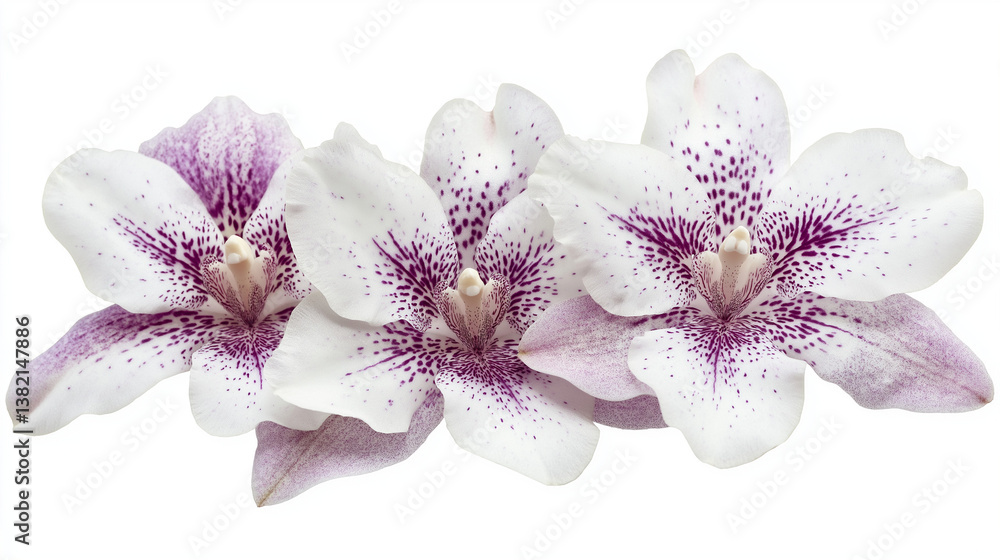 Fototapeta premium Close up of a Blooming White Orchid with Purple petals isolated on White Background