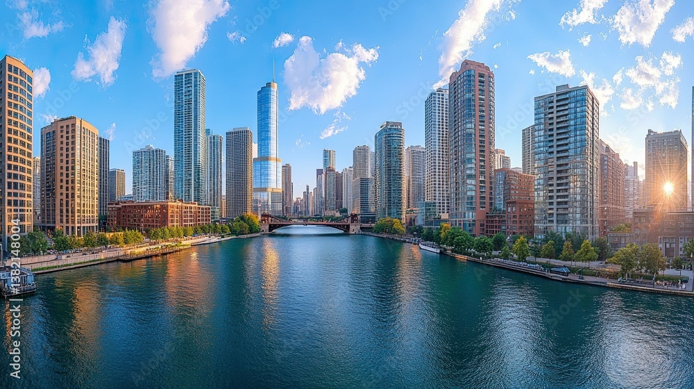 A panoramic view of a modern city skyline A panoramic view of a modern city skyline