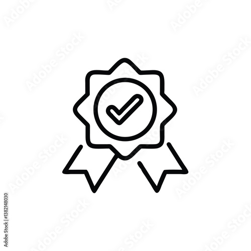Simple black line icon of a certified medal