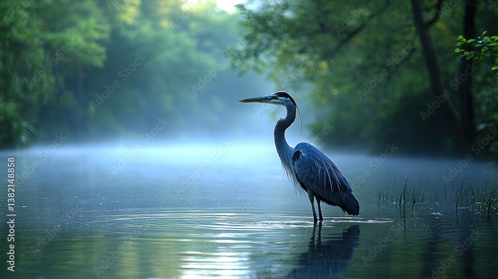 Naklejka premium Heron in misty morning