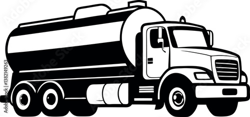 Black and White Illustration of a vector silhouette Tanker Truck for Fuel or Liquid Transportation