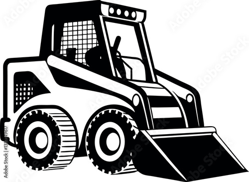 Black and White Illustration of vector silhouette a Skid Steer Loader Compact Tractor