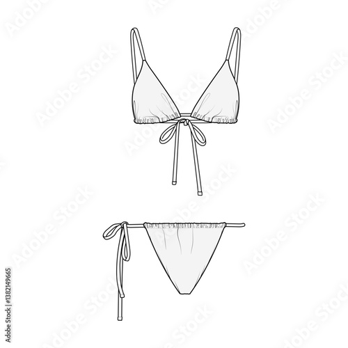 String Bikini Fashion Vector Sketch. Black and White with Colorways
