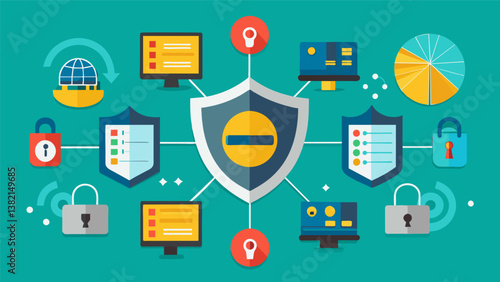 A multilayered defense system keeping data safe from unauthorized access from both inside and outside the network.. Vector illustration