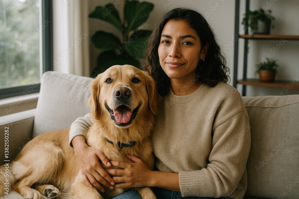 Woman cuddling happy dog Woman cuddling happy dog