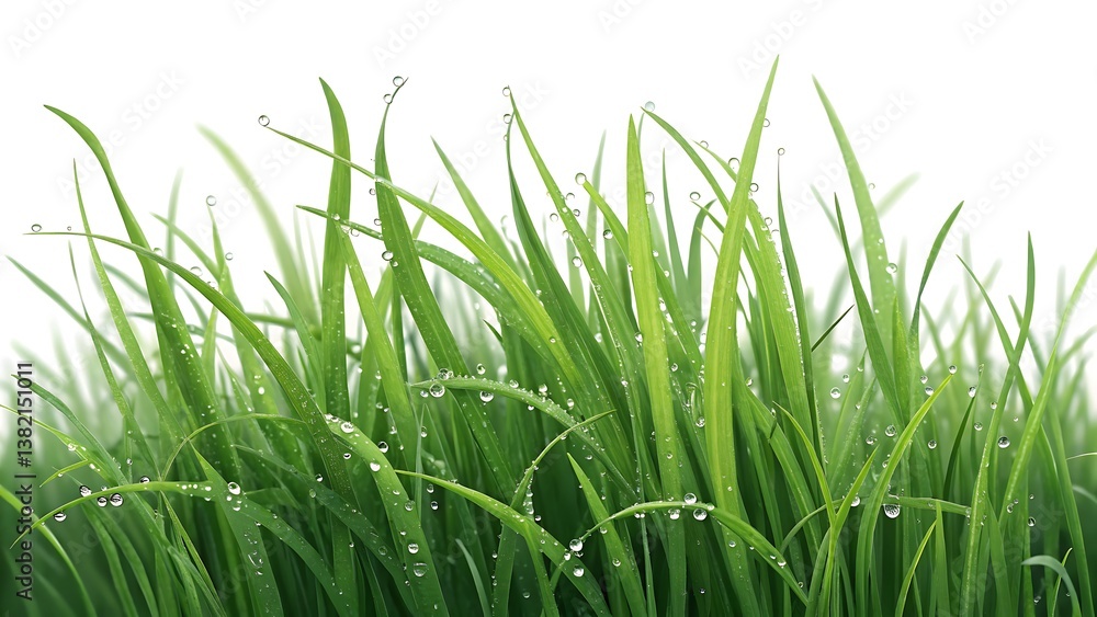 Fototapeta premium A high-resolution, ultra-clear image of fresh, lush green grass, isolated against a transparent background. The individual blades vary in height, thickness, and curvature, creating a natural, organic 