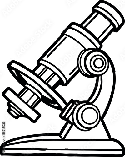 A Detailed Line Drawing of a Classic vector silhouette Compound Light Microscope for Scientific Study and Education