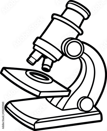 A detailed line drawing of a classic light vector silhouette microscope used in science labs for research and education
