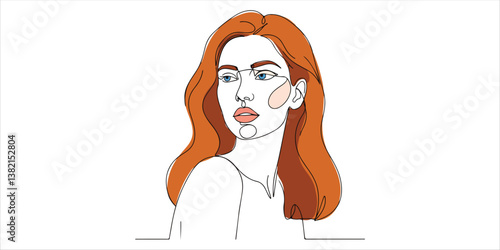 Unique beauty woman continuous single line art drawing sketch on white background