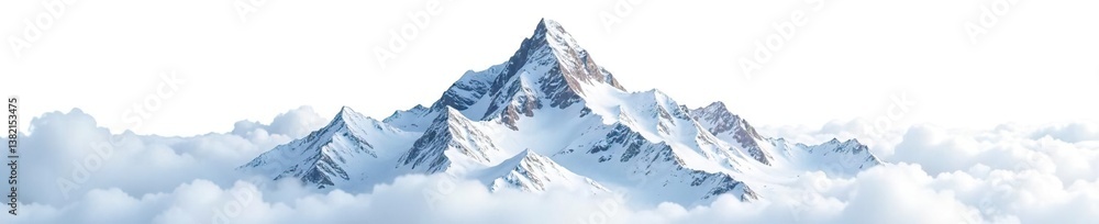 Obraz premium Mountain peak with snowy landscape isolated on white background, snow, solitude, mountain