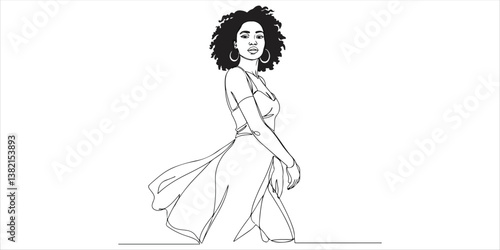 Ethnic beauty woman continuous single line art drawing sketch on white background