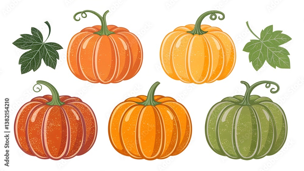Colorful Pumpkin Illustration with Autumn Leaves Colorful Pumpkin Illustration with Autumn Leaves
