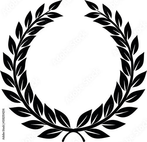 Black and White Laurel Wreath vector silhouette Circle Design Graphic Image Illustration