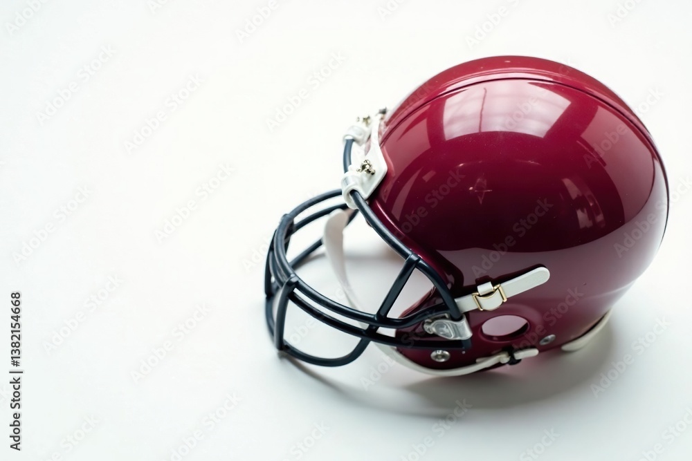 Fototapeta premium Overhead view of football helmet and ball on white background, athletic, american football, vintage