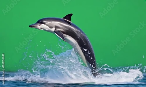dolphin jumping out of water on green screen. 