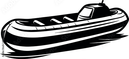 Black and white illustration of vector silhouette a rigid inflatable boat on water