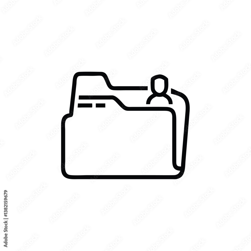 Simple black line icon of a folder with a person inside. Simple black line icon of a folder with a person inside.