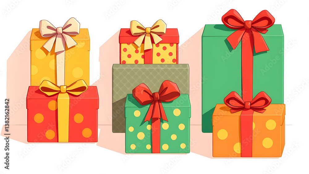 A set of gift boxes with ribbons and decorations A set of gift boxes with ribbons and decorations