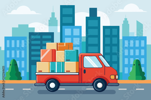 Urban delivery truck full of e commerce packages, demonstrating the fast paced nature of logistics and transportation in city environments